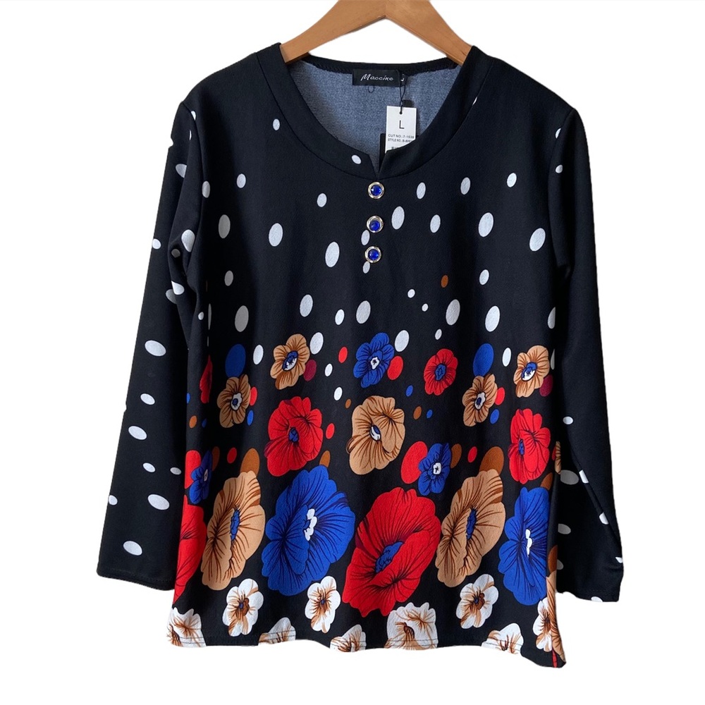 Women’s Floral Long Sleeves Pullover Top Large